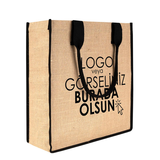 Tam Körüklü Large Jüt Çanta 35x40x12 cm (Özelleştirilebilir)