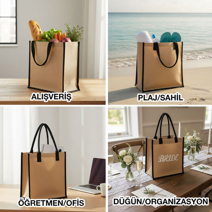 Tam Körüklü Large Jüt Çanta 35x40x12 cm (Özelleştirilebilir)