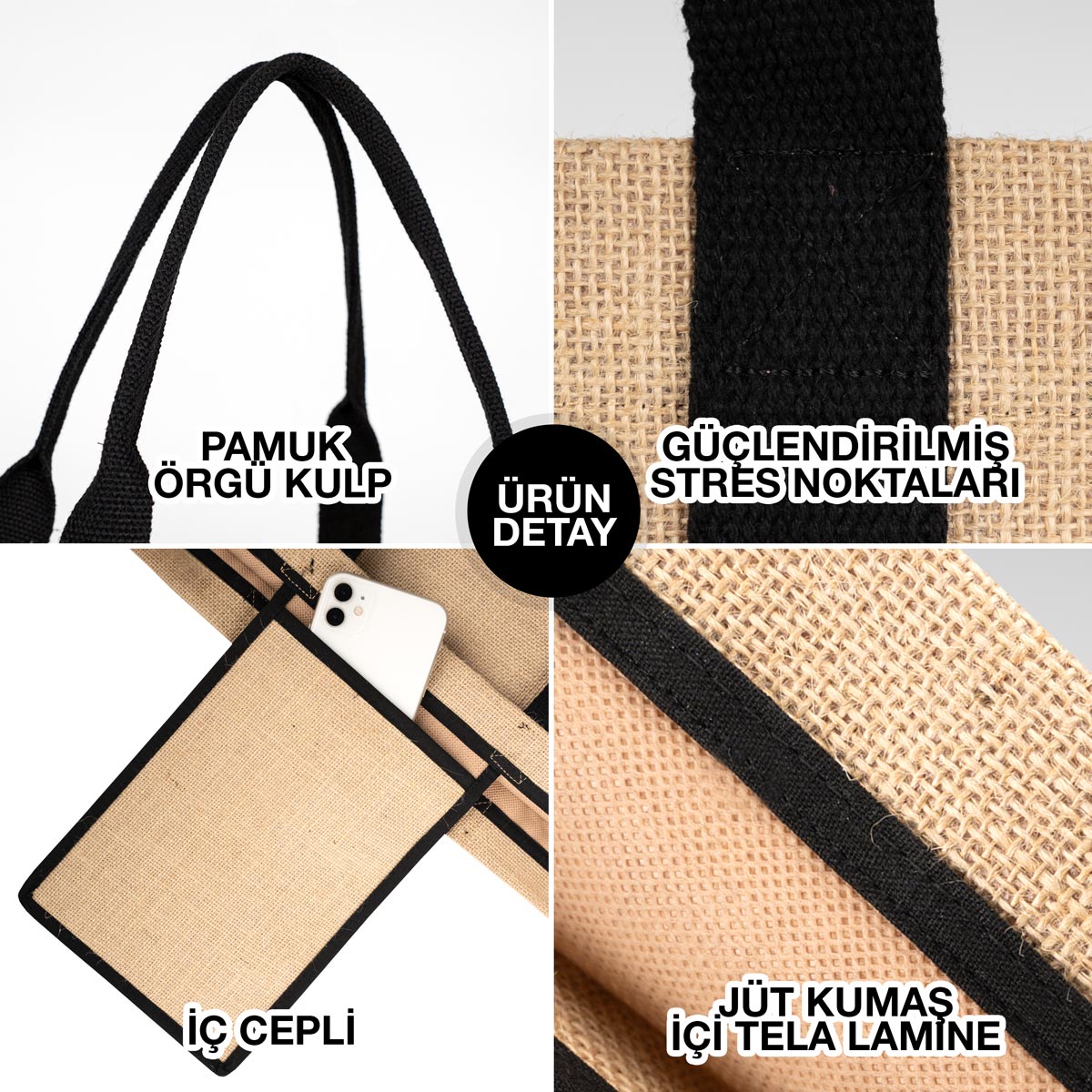 Tam Körüklü Large Jüt Çanta 35x40x12 cm (Özelleştirilebilir)