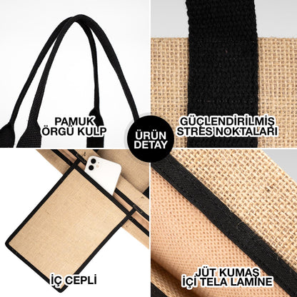 Tam Körüklü Large Jüt Çanta 35x40x12 cm (Özelleştirilebilir)