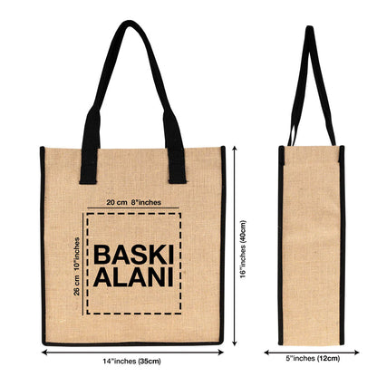 Tam Körüklü Large Jüt Çanta 35x40x12 cm (Özelleştirilebilir)