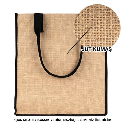 Tam Körüklü Large Jüt Çanta 35x40x12 cm (Özelleştirilebilir)