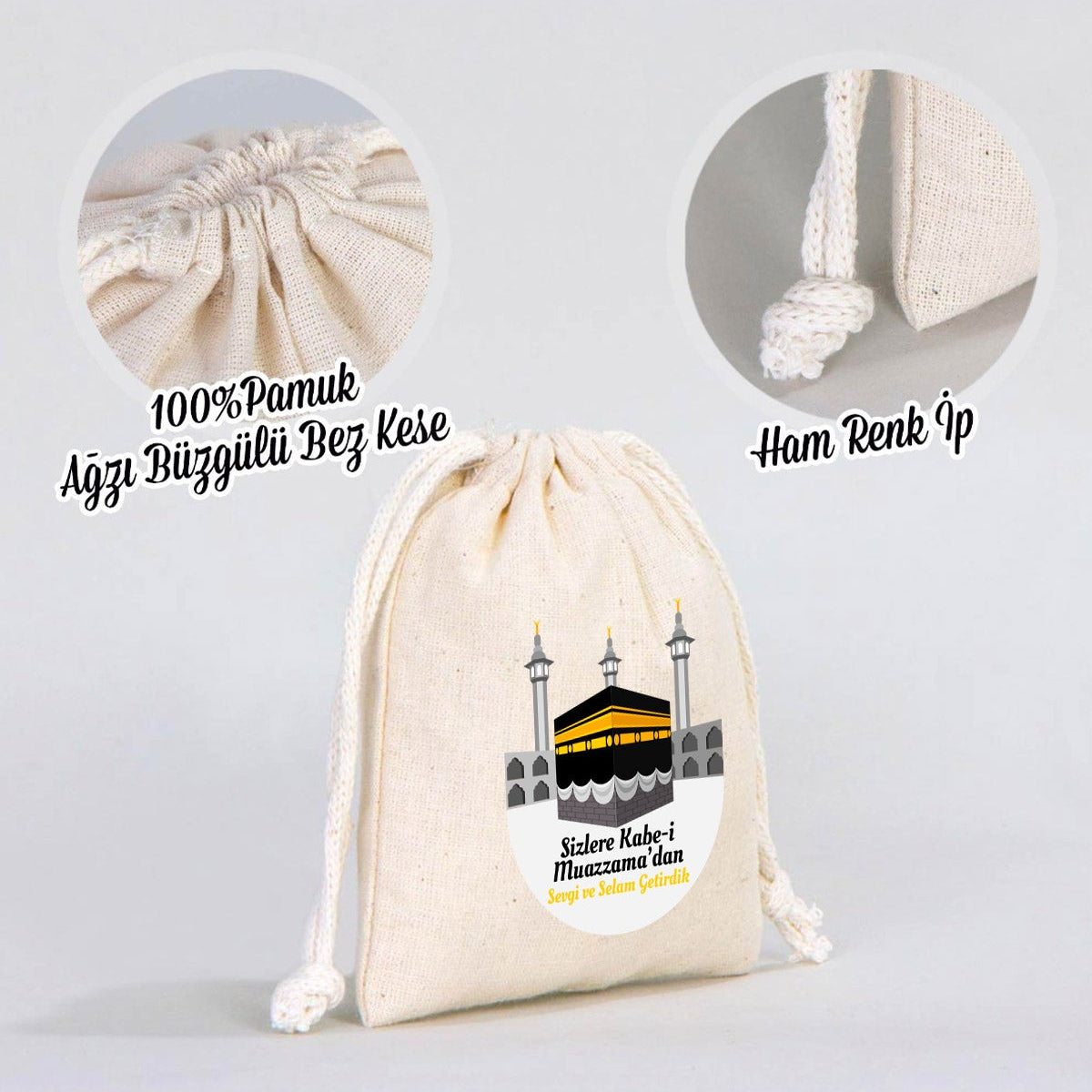 10x13 cm Dualarımıza Sizi de Ekledik | Hac ve Umre Hediyelik Bez Kese