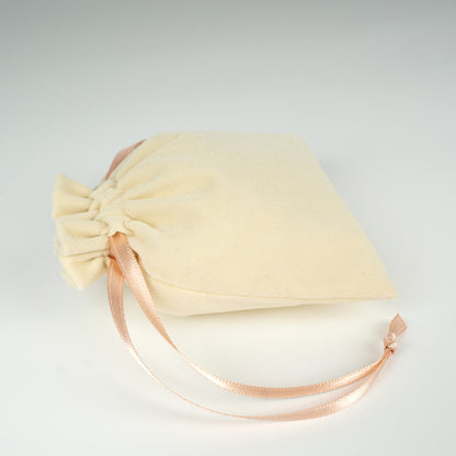 Kadife Gül Kese 10x13 cm - Pudra Renk İp (Özelleştirilebilir)