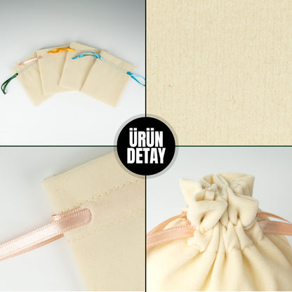 Kadife Gül Kese 10x13 cm - Pudra Renk İp