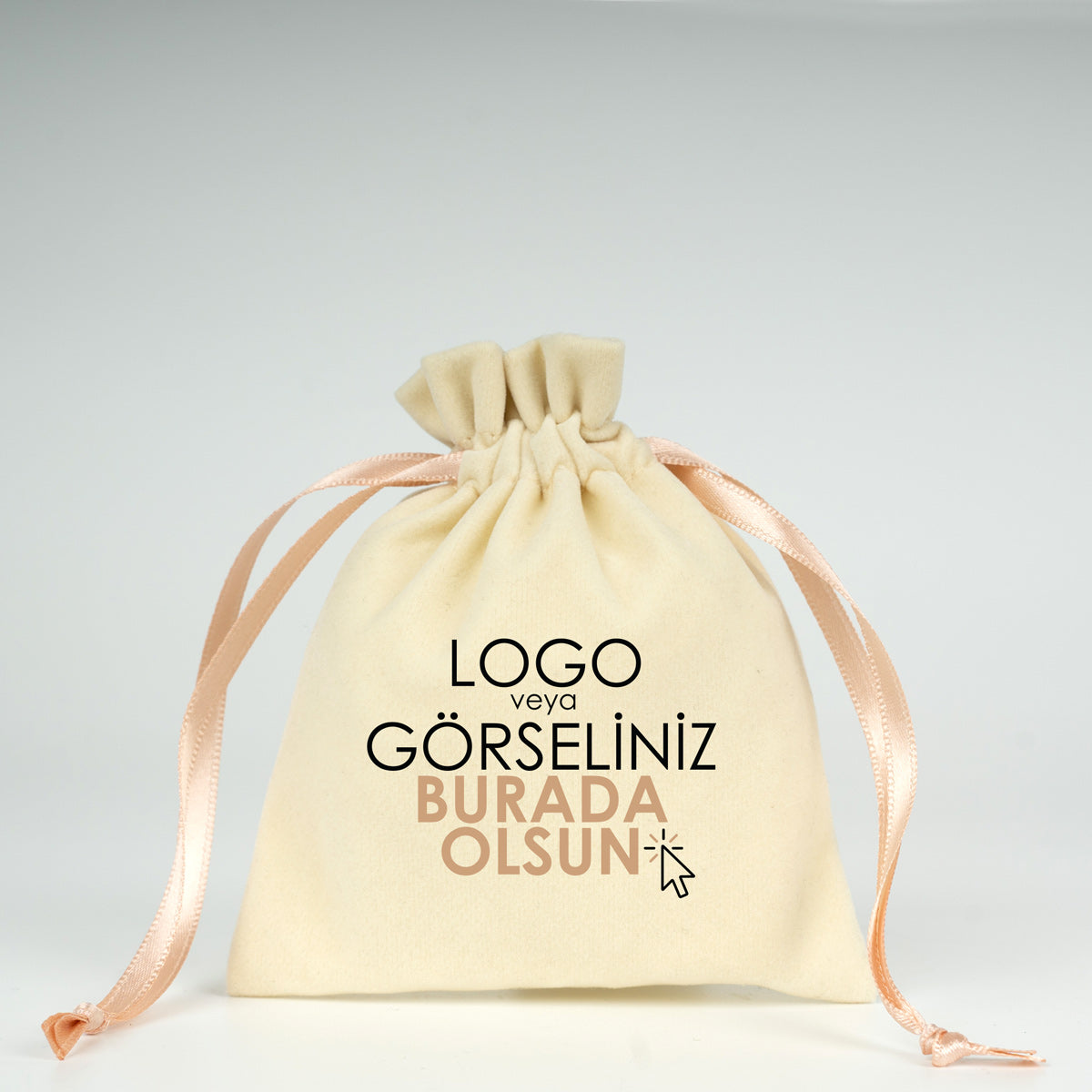 Kadife Gül Kese 10x13 cm - Pudra Renk İp (Özelleştirilebilir)