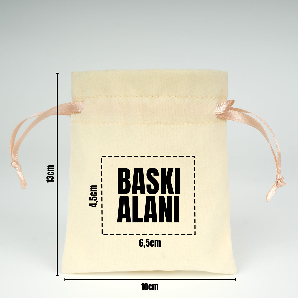 Kadife Gül Kese 10x13 cm - Pudra Renk İp (Özelleştirilebilir)