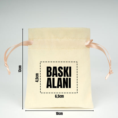 Kadife Gül Kese 10x13 cm - Pudra Renk İp (Özelleştirilebilir)