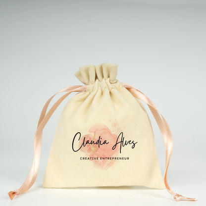 Kadife Gül Kese 10x13 cm - Pudra Renk İp (Özelleştirilebilir)