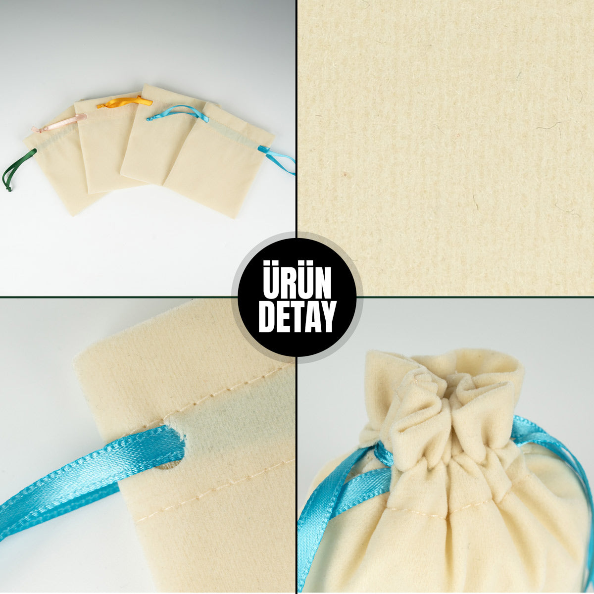 Kadife Gül Kese 10x13 cm - Turkuaz Renk İp