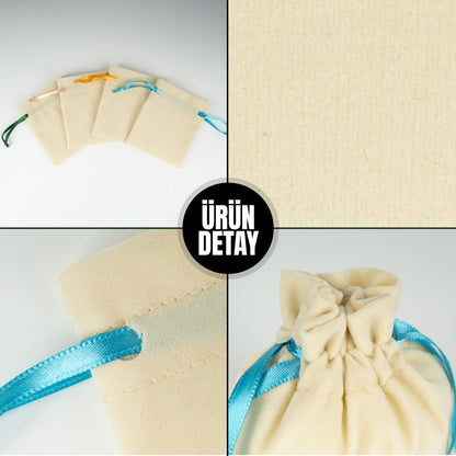 Kadife Gül Kese 10x13 cm - Turkuaz Renk İp