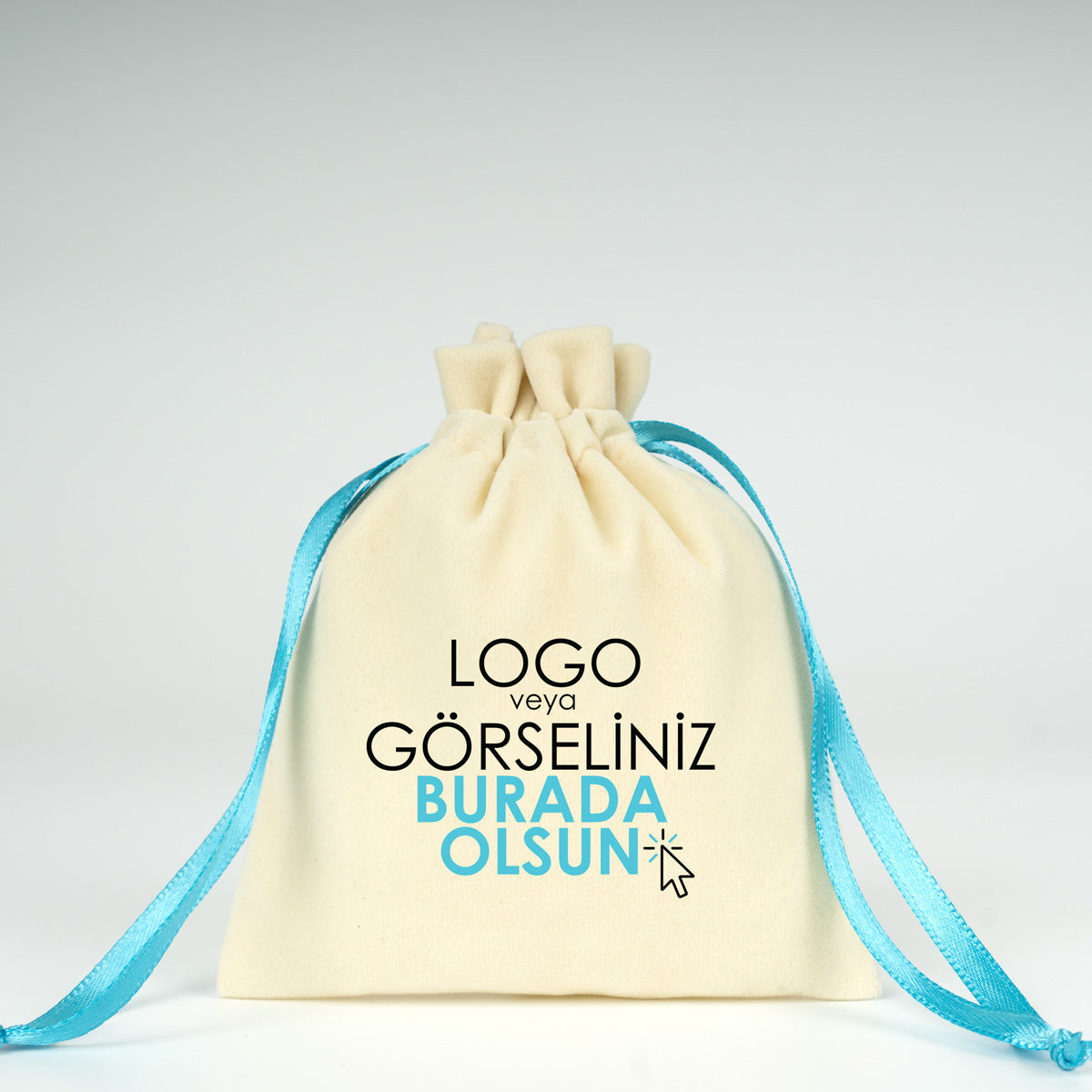 Kadife Gül Kese 10x13 cm - Turkuaz Renk İp (Özelleştirilebilir)