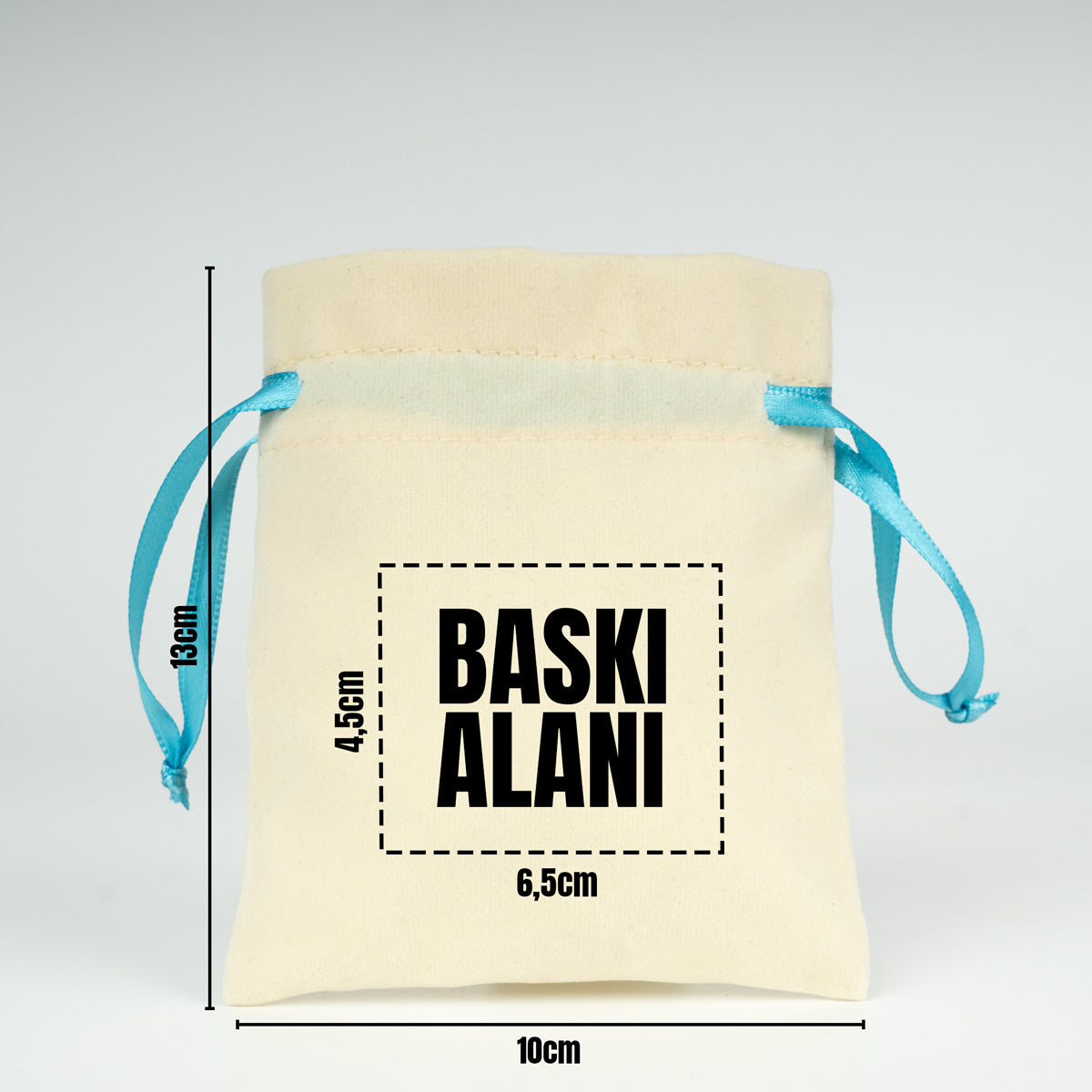 Kadife Gül Kese 10x13 cm - Turkuaz Renk İp (Özelleştirilebilir)