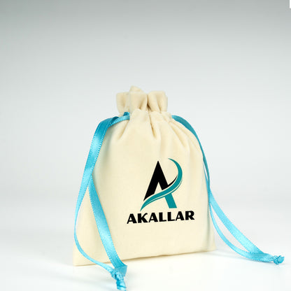 Kadife Gül Kese 10x13 cm - Turkuaz Renk İp (Özelleştirilebilir)