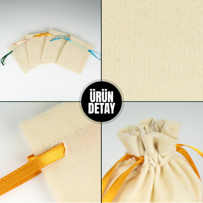 Kadife Gül Kese 10x13 cm - Turuncu Renk İp