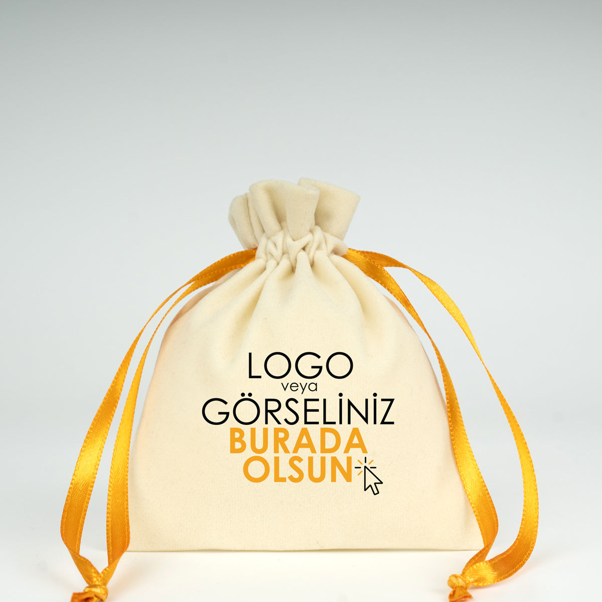 Kadife Gül Kese 10x13 cm - Turuncu Renk İp (Özelleştirilebilir)