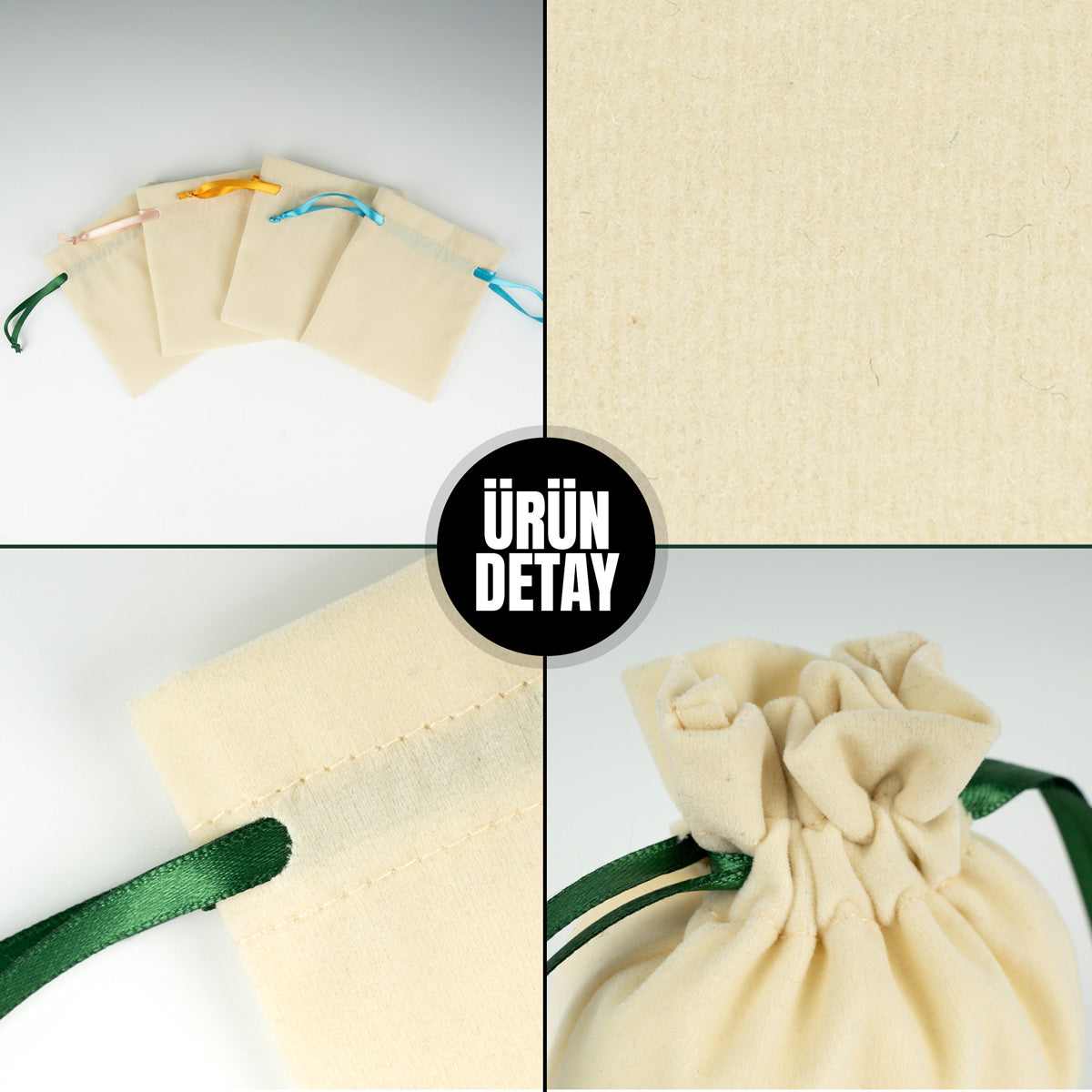 Kadife Gül Kese 10x13 cm - Yeşil Renk İp