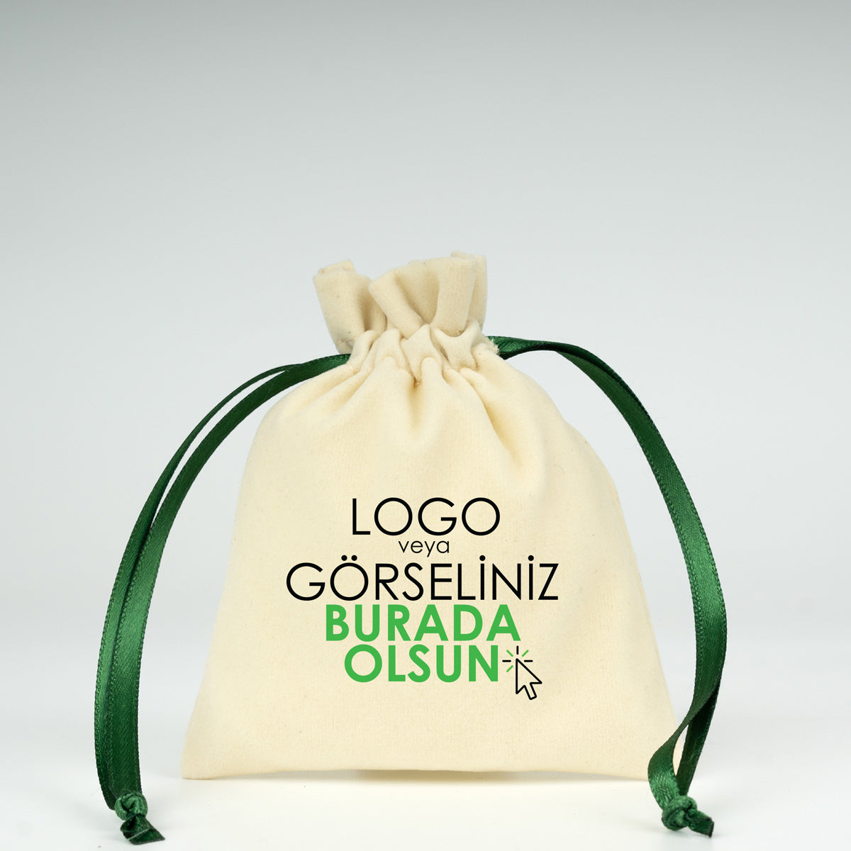 Kadife Gül Kese 10x13 cm - Yeşil Renk İp (Özelleştirilebilir)