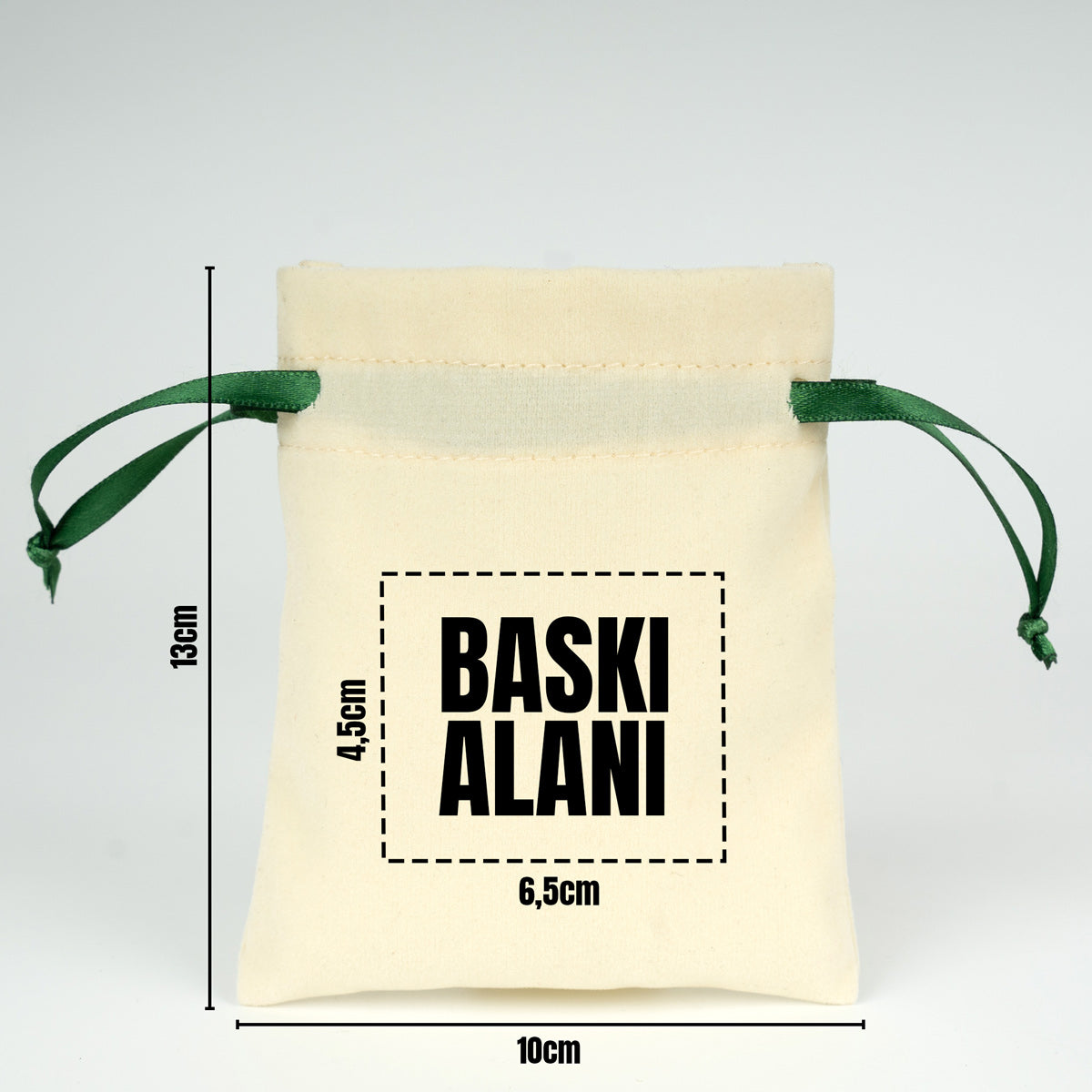 Kadife Gül Kese 10x13 cm - Yeşil Renk İp (Özelleştirilebilir)