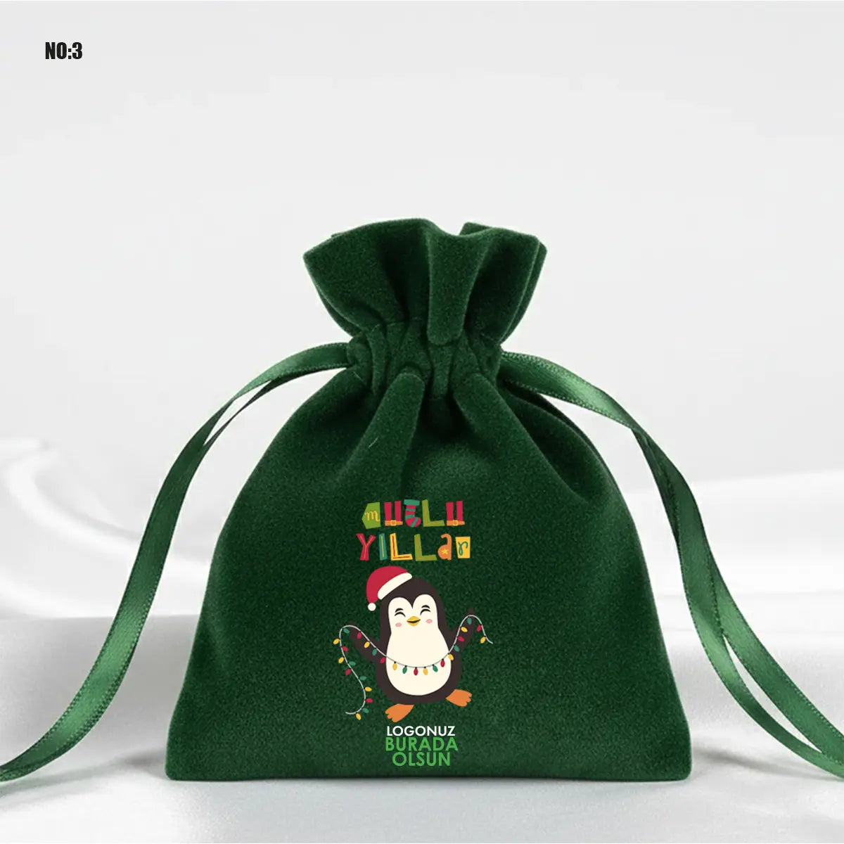 Yılbaşı Temalı Kadife Gül Kese 10x13 cm