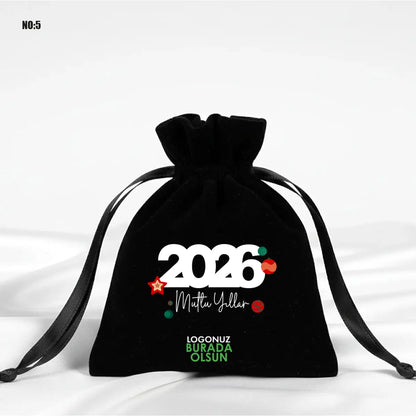 Yılbaşı Temalı Kadife Gül Kese 10x13 cm