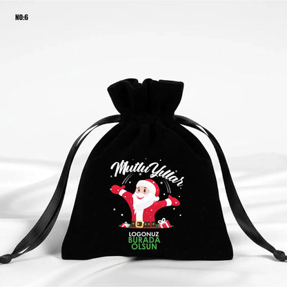 Yılbaşı Temalı Kadife Gül Kese 10x13 cm