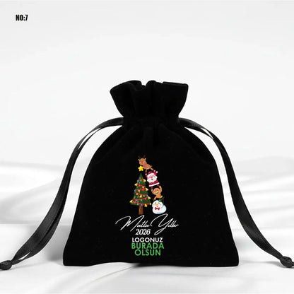 Yılbaşı Temalı Kadife Gül Kese 10x13 cm