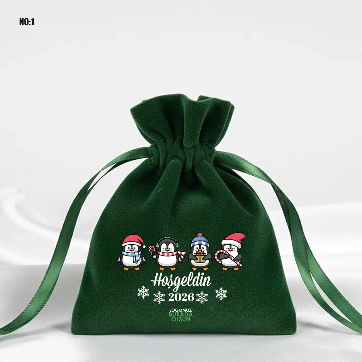 Yılbaşı Temalı Kadife Gül Kese 10x13 cm