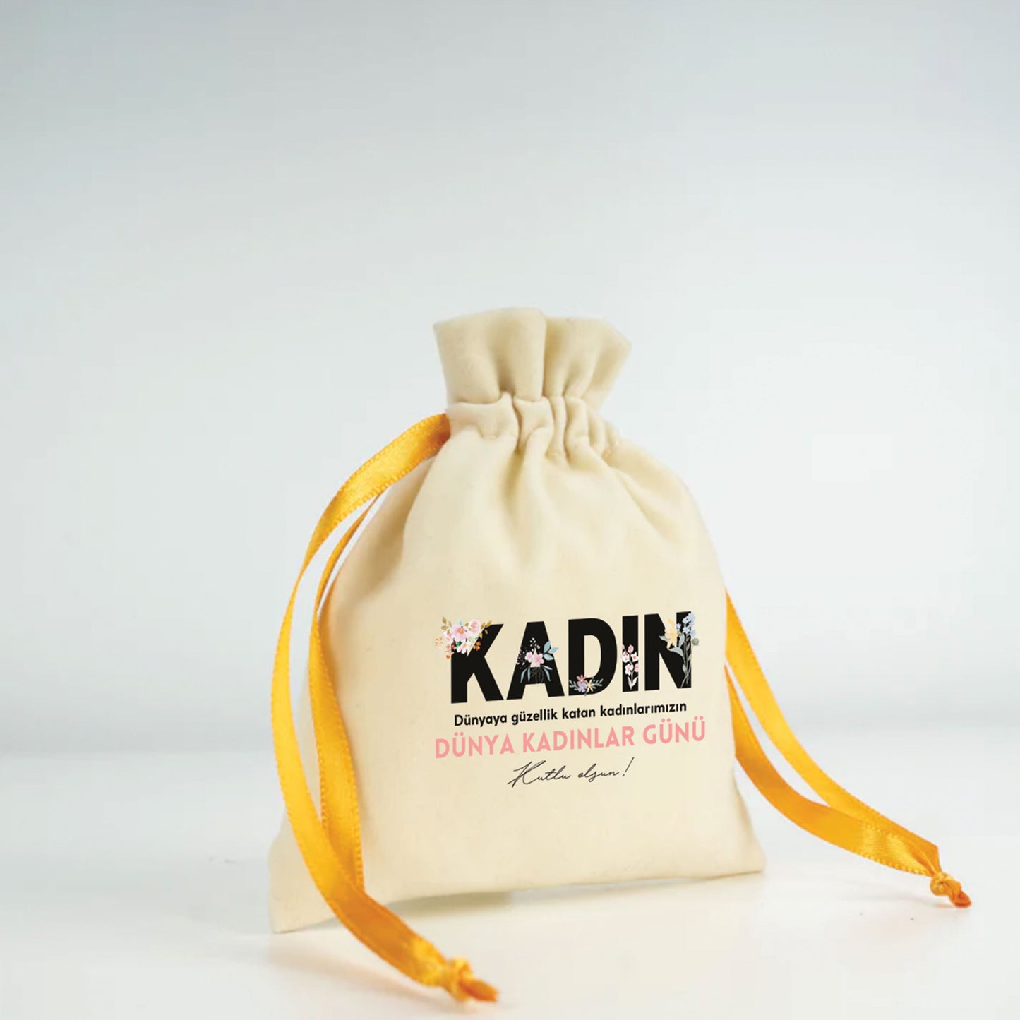 10x13 cm Turuncu Renk İp Kadife Gül Kese - Kadınlar Günü Hediyesi