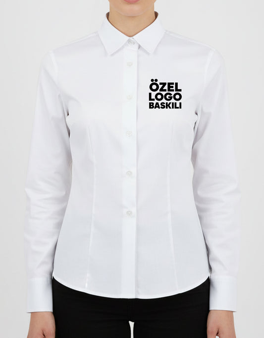 Kadın Beyaz Gömlek – Baskısız, Toptan Satış (Özelleştirilebilir)