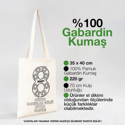 Boyanabilir 35x40 cm Gabardin Bez Çanta - Kadınlar Günü Hediyesi