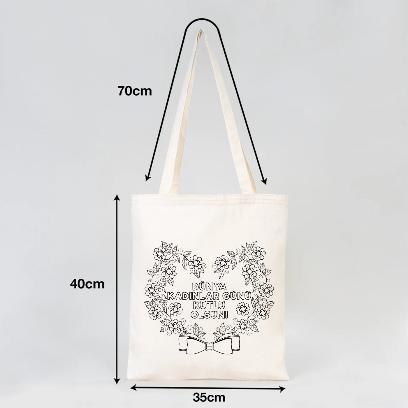 Boyanabilir 35x40 cm Gabardin Bez Çanta - Kadınlar Günü Hediyesi