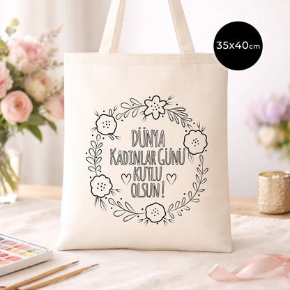 Boyanabilir 35x40 cm Gabardin Bez Çanta - Kadınlar Günü Hediyesi