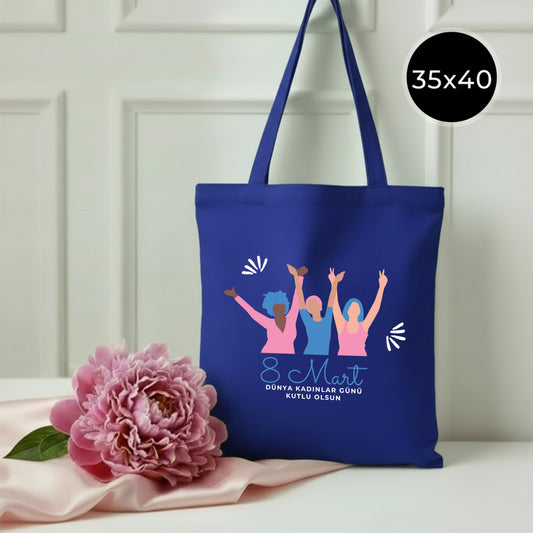 35x40 cm Mavi Renk Gabardin Bez Model - Kadınlar Günü