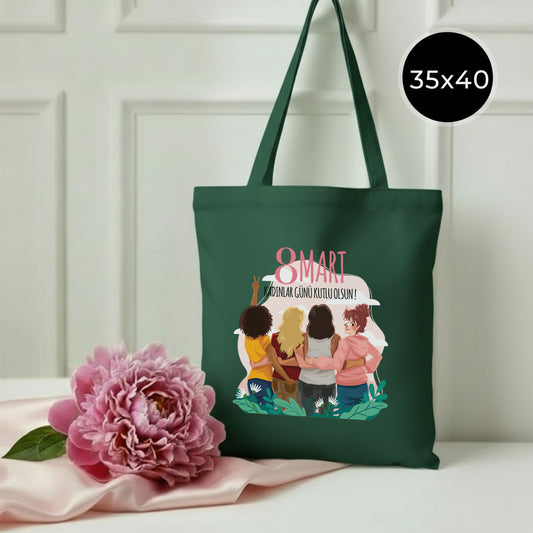 35x40 cm Yeşil Renk Gabardin Bez Model - Kadınlar Günü