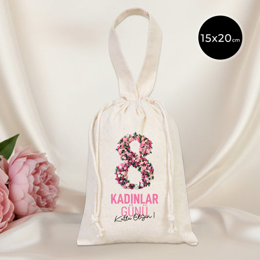 15x20 Bez Kese Tek Tutma Kısa Kulp - Kadınlar Günü Hediyesi