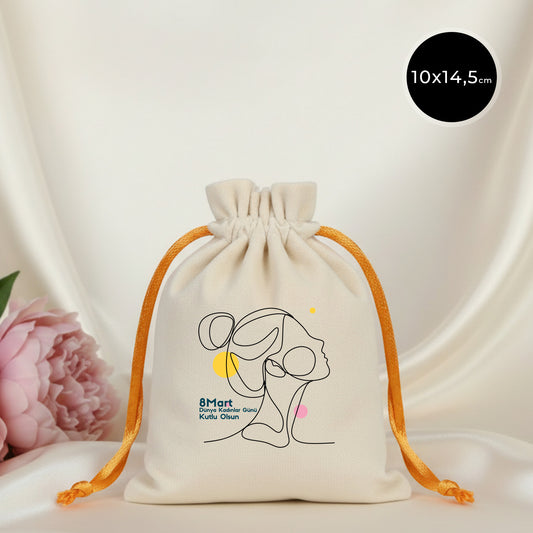 10x13 cm Turuncu Renk İp Kadife Gül Kese - Kadınlar Günü Hediyesi