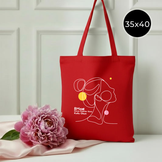35 x 40 cm Kırmızı Kanvas Çanta - Kadınlar Günü