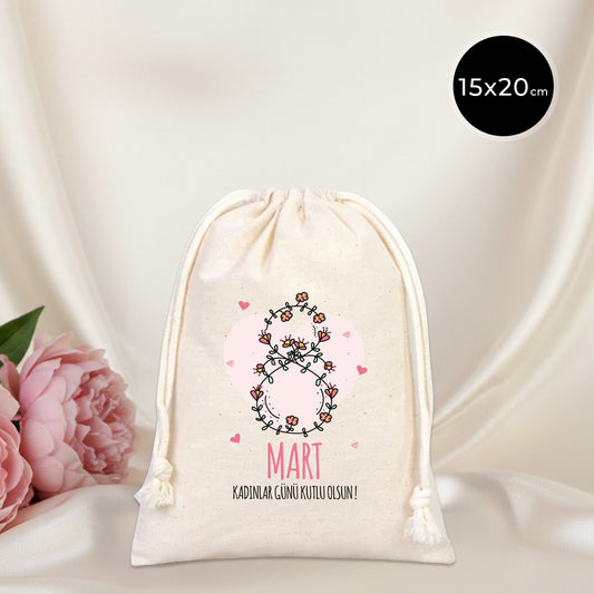 15x20 cm Bez Kese - Kadınlar Günü Hediyesi