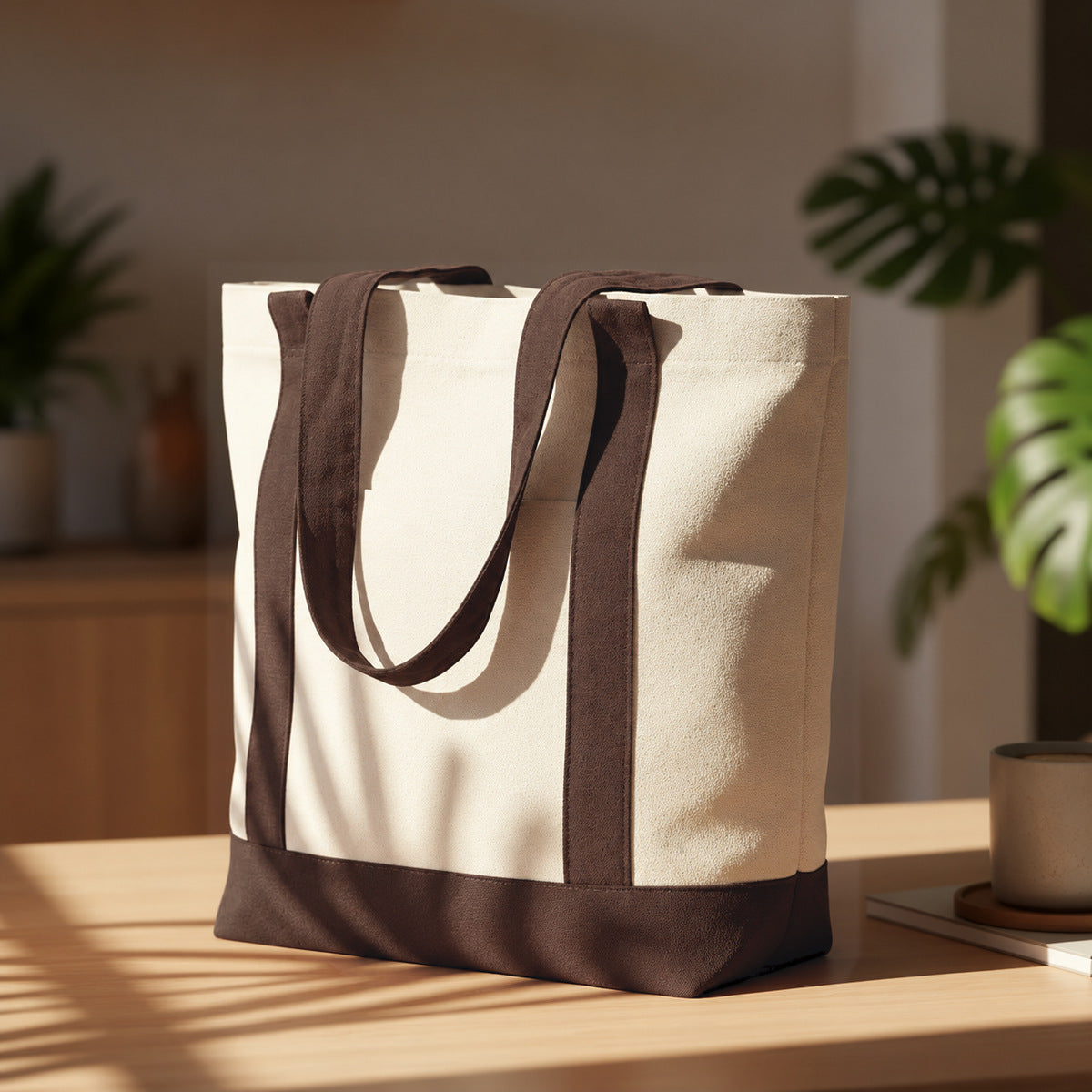Trend Kanvas Çanta 40x35x12cm - Kahverengi Renkli Kulp - ana görsel