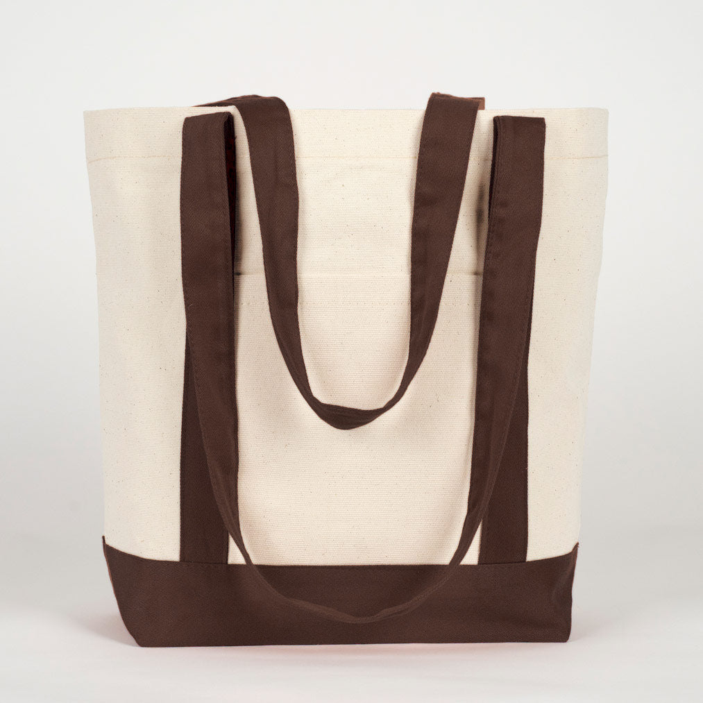 Trend Kanvas Çanta 40x35x12cm - Kahverengi Renkli Kulp - önden görünüm
