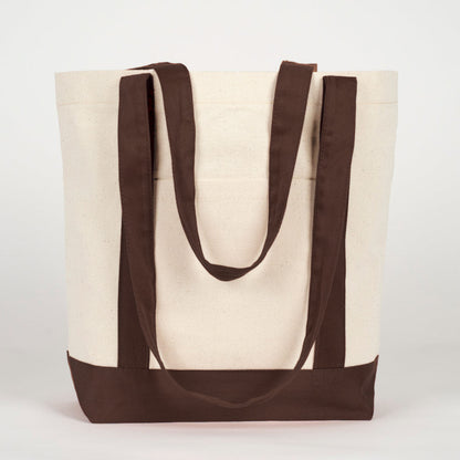 Trend Kanvas Çanta 40x35x12cm - Kahverengi Renkli Kulp - önden görünüm