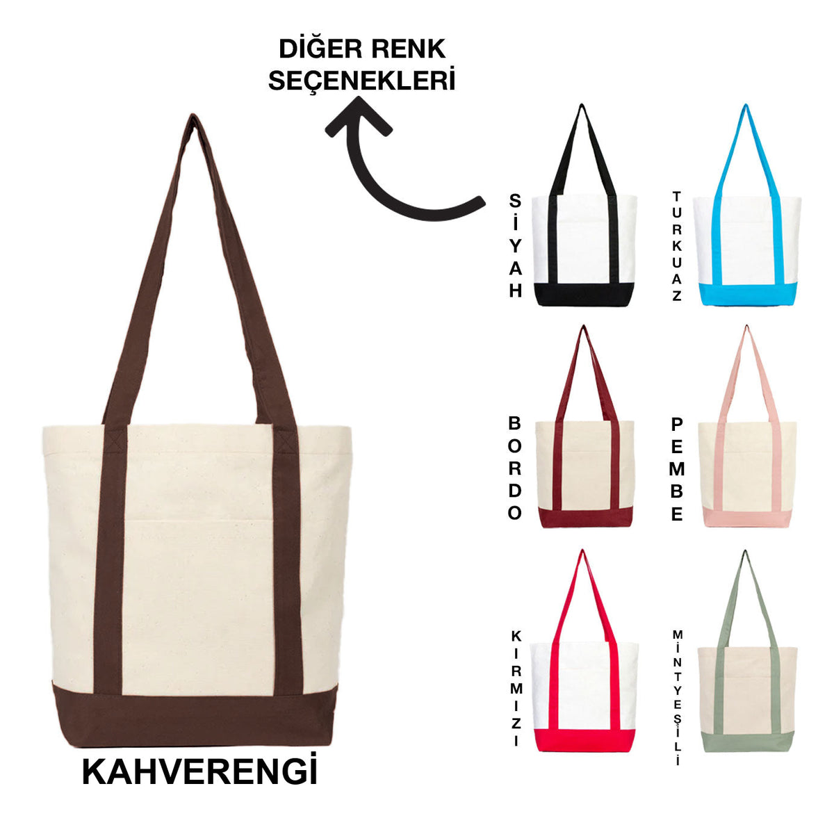 Trend Kanvas Çanta 40x35x12cm - Kahverengi Renkli Kulp - renk seçenekleri