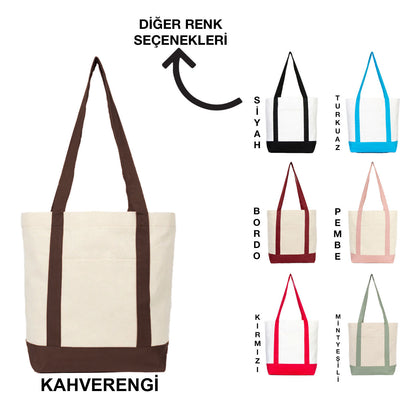 Trend Kanvas Çanta 40x35x12cm - Kahverengi Renkli Kulp - renk seçenekleri