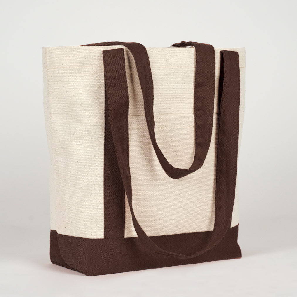 Trend Kanvas Çanta 40x35x12cm - Kahverengi Renkli Kulp - yandan görünüm
