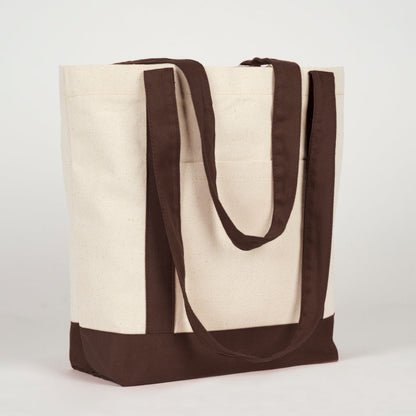 Trend Kanvas Çanta 40x35x12cm - Kahverengi Renkli Kulp - yandan görünüm