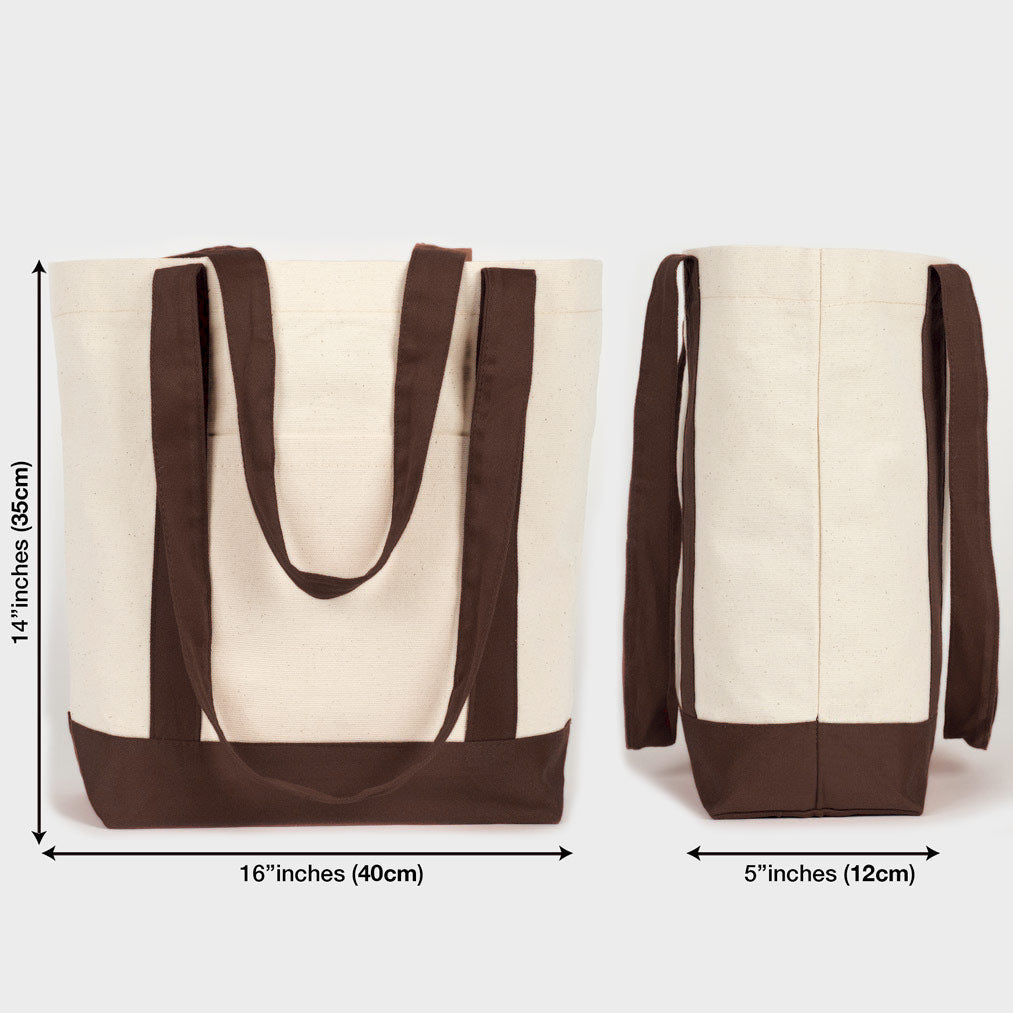 Trend Kanvas Çanta 40x35x12cm - Kahverengi Renkli Kulp - ölçüler 40x35x12 cm