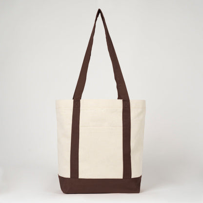 Trend Kanvas Çanta 40x35x12cm - Kahverengi Renkli Kulp - askıda önden görünüm
