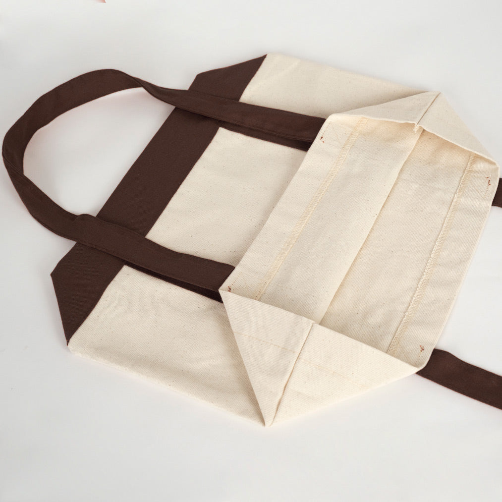 Trend Kanvas Çanta 40x35x12cm - Kahverengi Renkli Kulp - katlanmış görünüm