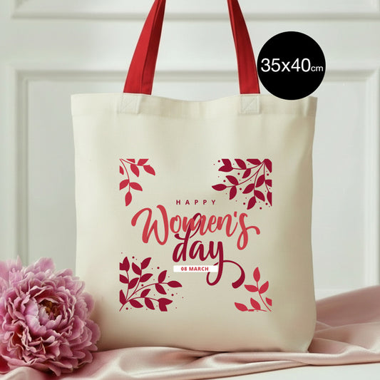 35x40 cm Kırmızı İç Cepli Kanvas Bez Çanta - Kadınlar Günü